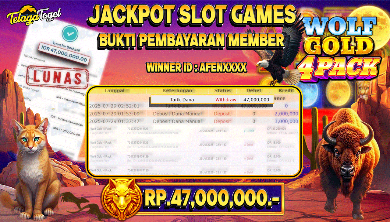 TELAGATOGEL JACKPOT SLOT WOLF GOLD 4 PACK Rp 47,000,000.- LUNAS  
