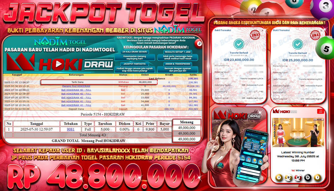 NADIMTOGEL JACKPOT TOGEL PASARAN HOKIDRAW Rp 48.800.000,- LUNAS