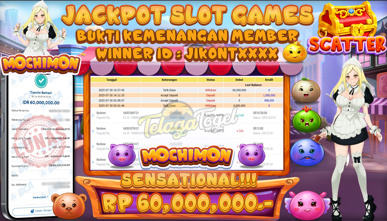 TELAGATOGEL JACKPOT SLOT MOCHIMON  Rp 60,000,000.- LUNAS  