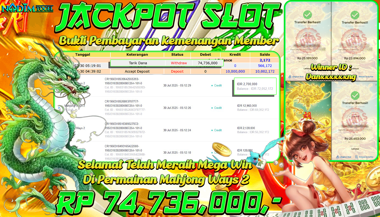 NADIMTOGEL JACKPOT SLOT JACKPOT MAHJONG WAYS 2 Rp 74.736.000,- LUNAS