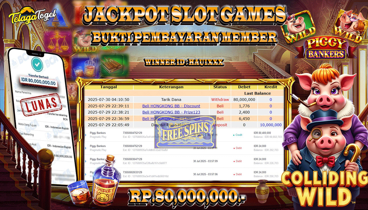 TELAGATOGEL JACKPOT SLOT PIGGY BANKERS Rp 80,000,000.- LUNAS  