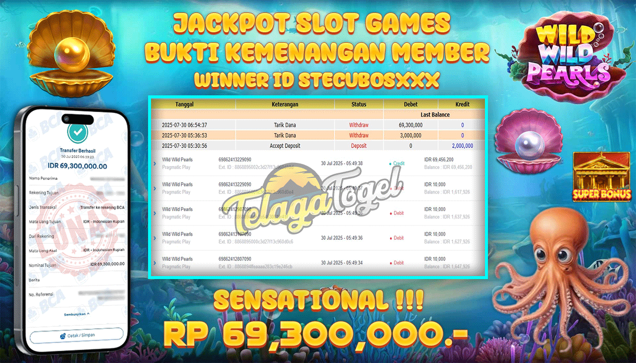 TELAGATOGEL JACKPOT SLOT  WILD WILD PEARLS  Rp 69,300,000.- LUNAS  