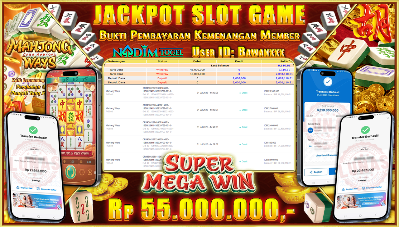 NADIMTOGEL JACKPOT SLOT MAHJONG WAYS Rp 55.000.000,- LUNAS