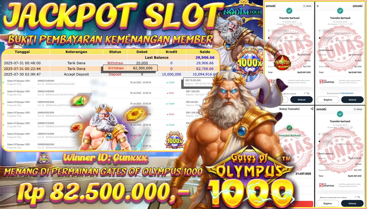 NADIMTOGEL JACKPOT SLOT GATES OF OLYMPUS 1000 Rp 82.500.000,- LUNAS