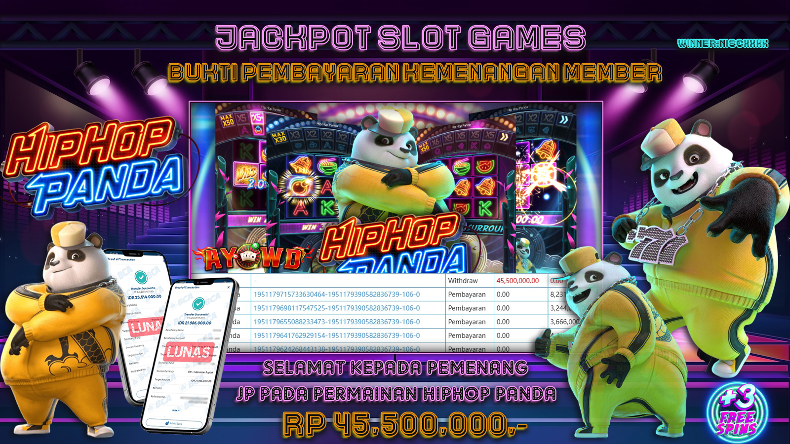 AYOWD JACKPOT SLOT GAMES PG- HIPHOP PANDA Rp 45,500,000,- LUNAS