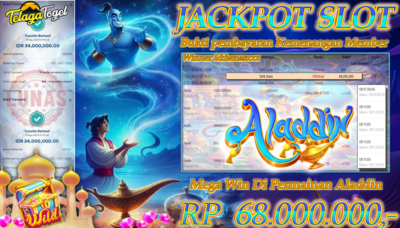 TELAGATOGEL JACKPOT SLOT Aladdin  Rp 68,000,000.- LUNAS  