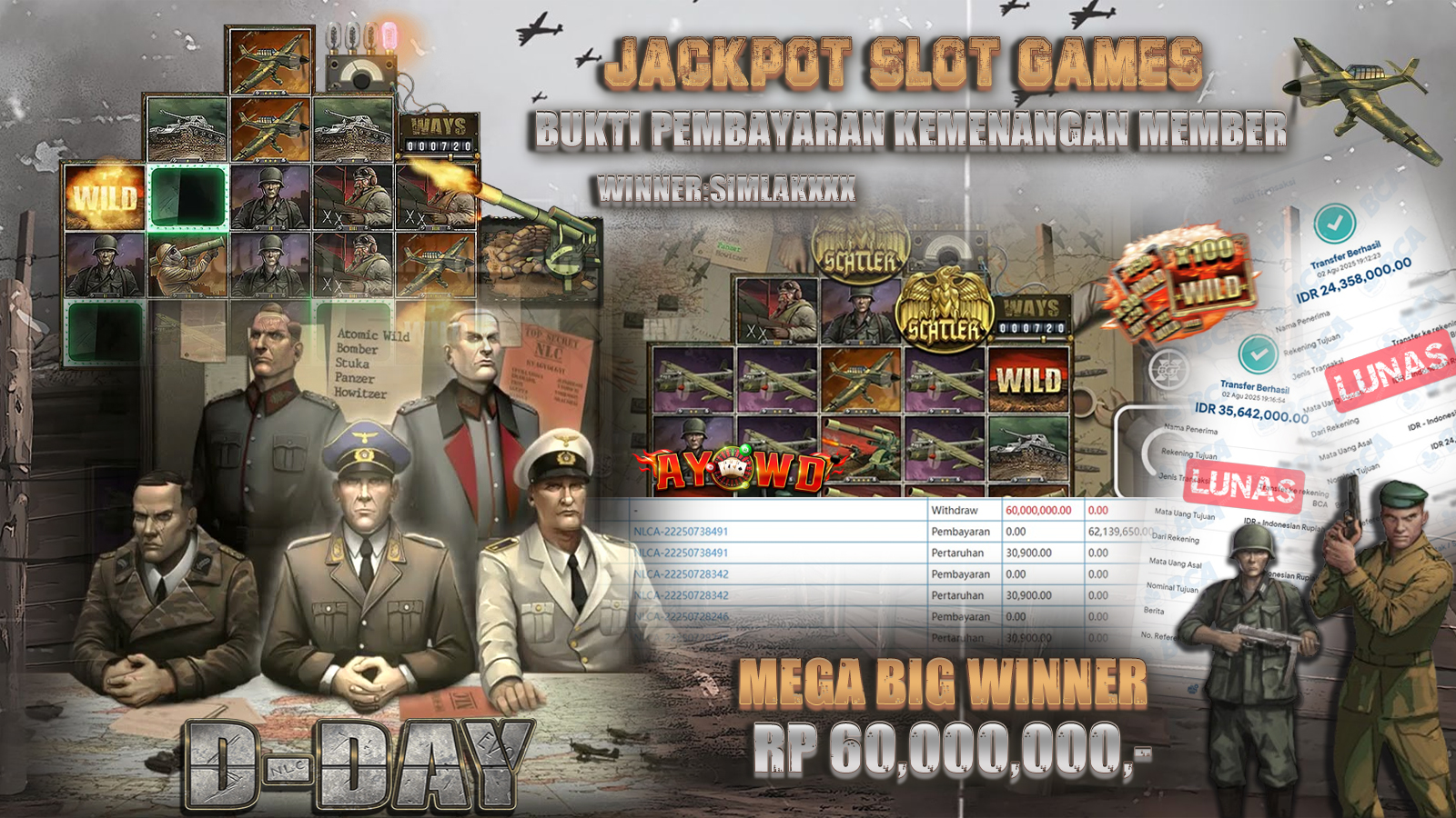 AYOWD JACKPOT SLOT GAMES NOLIMITCITY -D DAY Rp 60,000,000,-  LUNAS
