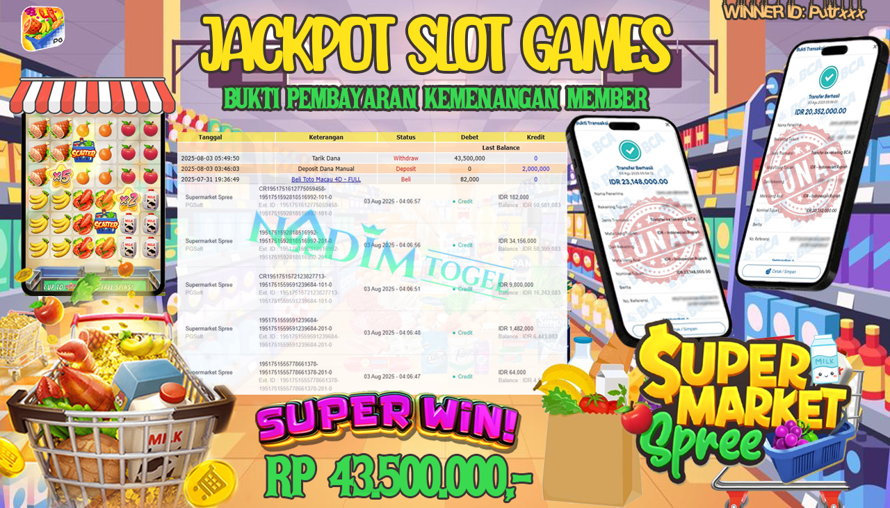 NADIMTOGEL JACKPOT SLOT SUPERMARKET SPREE Rp 43,500,000,- LUNAS