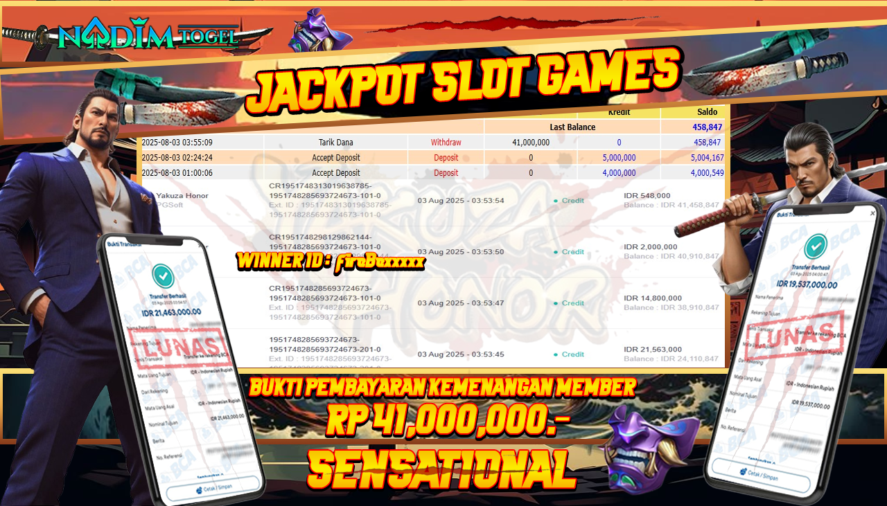 NADIMTOGEL JACKPOT SLOT YAKUZA HONOR Rp 41,000,000,- LUNAS