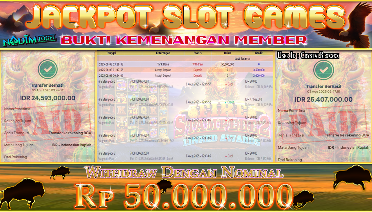 NADIMTOGEL JACKPOT SLOT FIRE STAMPEDE 2 Rp 50,000,000,- LUNAS