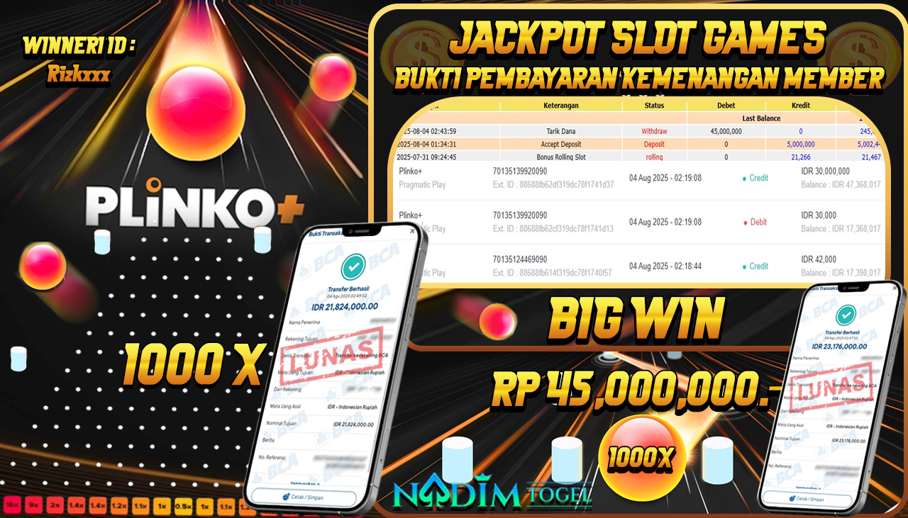 NADIMTOGEL JACKPOT SLOT PLINKO Rp 45,000,000,- LUNAS