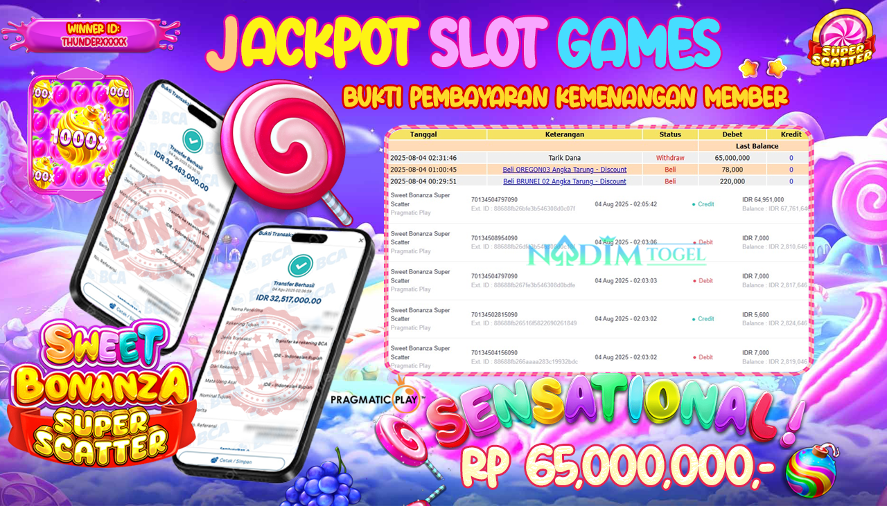 NADIMTOGEL JACKPOT SLOT SWEET BONANZA SUPER SCATTER Rp 65,000,000,- LUNAS