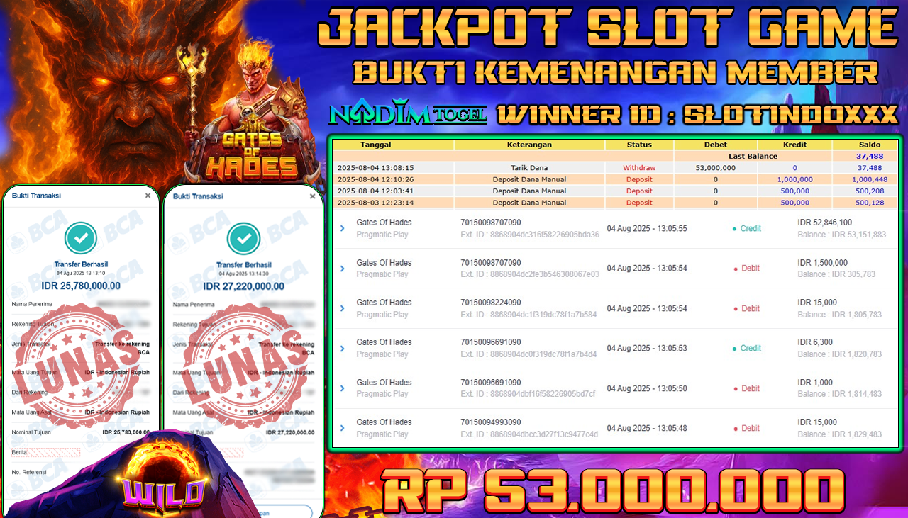 NADIMTOGEL JACKPOT SLOT GATES OF HADES Rp 53,000,000,- LUNAS