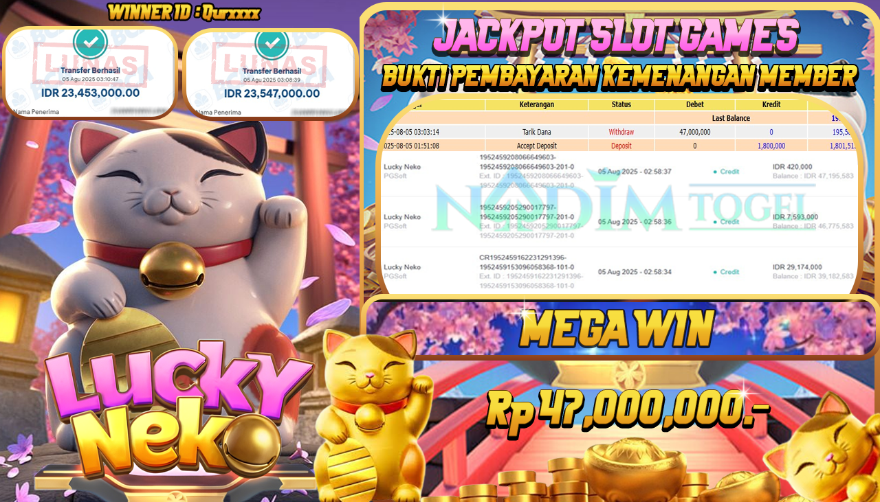 NADIMTOGEL JACKPOT SLOT LUCKY NEKO Rp 47,000,000,- LUNAS