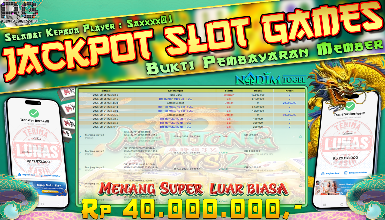 NADIMTOGEL JACKPOT SLOT MAHJONG WAYS 2 Rp 40,000,000,- LUNAS