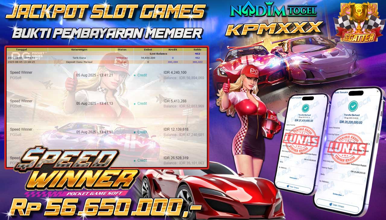 NADIMTOGEL JACKPOT SLOT SPEED WINNER - PG SOFT Rp 56,650,000,- LUNAS