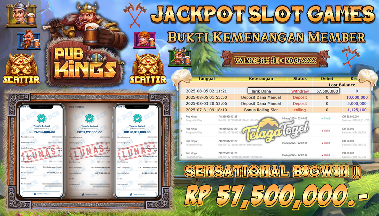 TELAGATOGEL JACKPOT SLOT PUB KINGS Rp 57,500,000.- LUNAS  