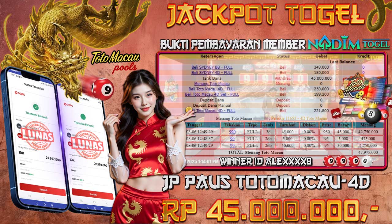 NADIMTOGEL JACKPOT TOGEL TOTOMACAU - 4D Rp 45,000,000,- LUNAS