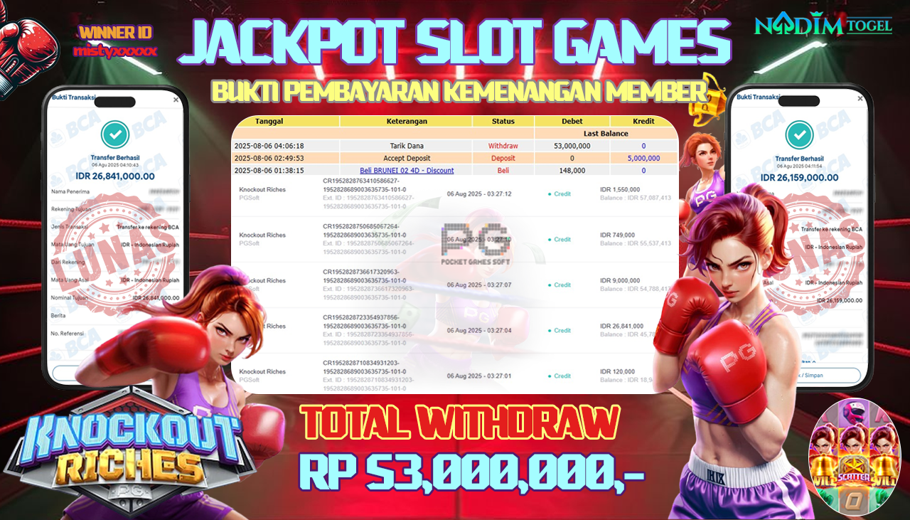 NADIMTOGEL JACKPOT SLOT KNOCKOUT RICHES  - PG SOFT Rp 53,000,000,- LUNAS