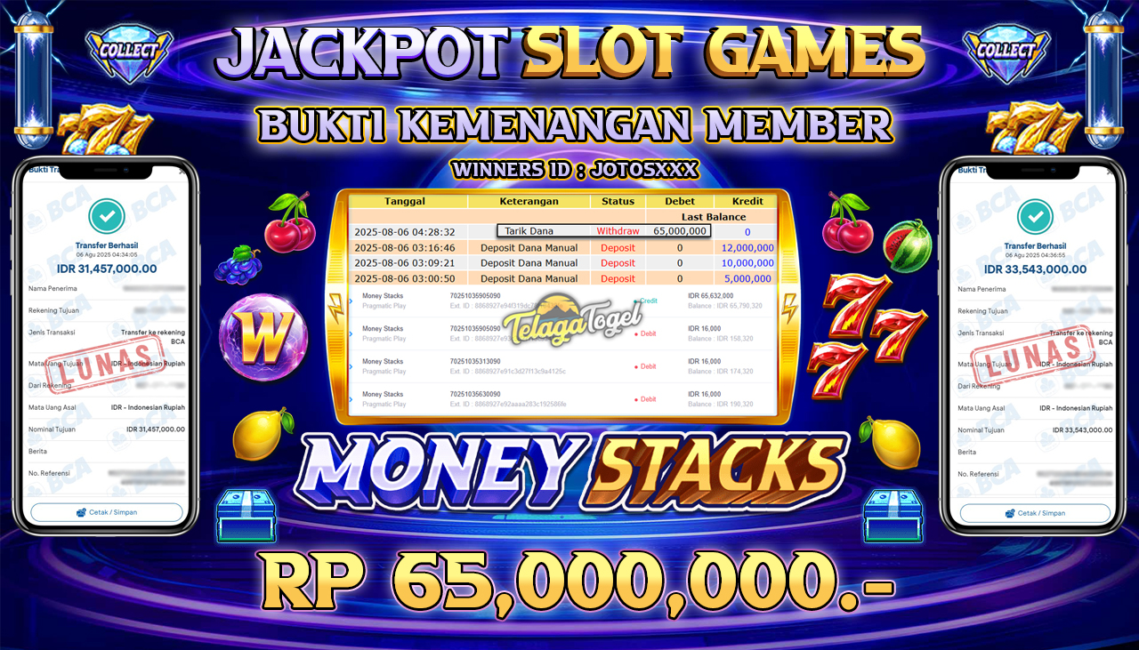 TELAGATOGEL JACKPOT SLOT MONEY STACKS Rp 65,000,000.- LUNAS  