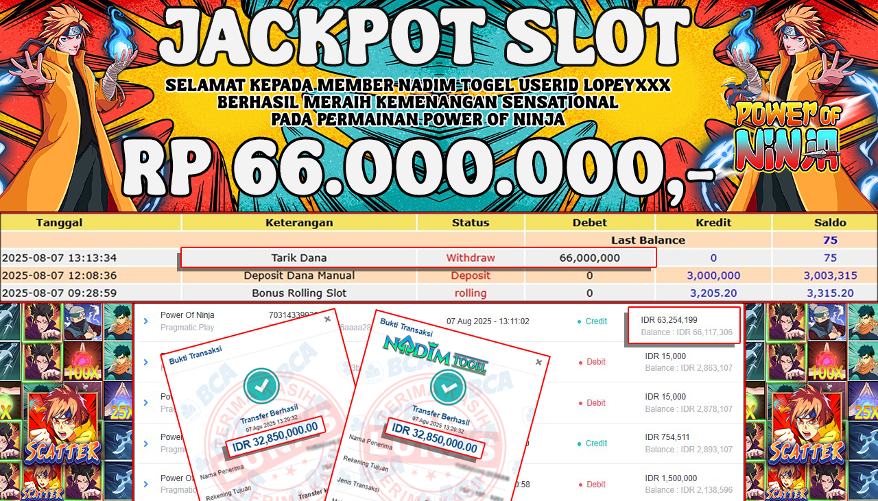NADIMTOGEL JACKPOT SLOT POWER OF NINJA Rp 66.00.000,- LUNAS