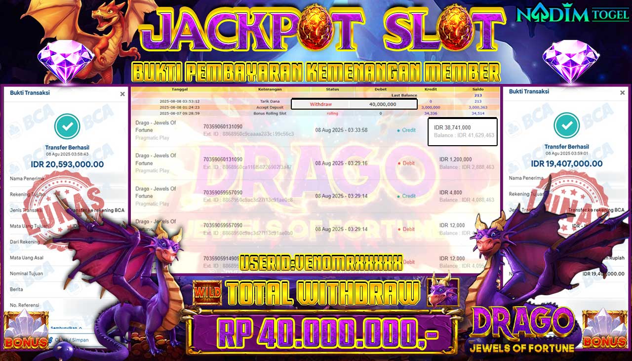 NADIMTOGEL JACKPOT SLOT DRAGO JEWELS OF FORTUNE Rp 40.00.000,- LUNAS