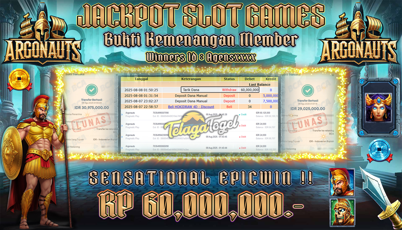 TELAGATOGEL JACKPOT SLOT ARGONAUTS Rp 60,000,000.- LUNAS  