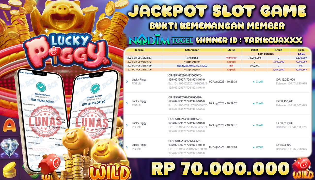 NADIMTOGEL JACKPOT SLOT LUCKY PIGGY - PG SOFT Rp 70.000.000,- LUNAS