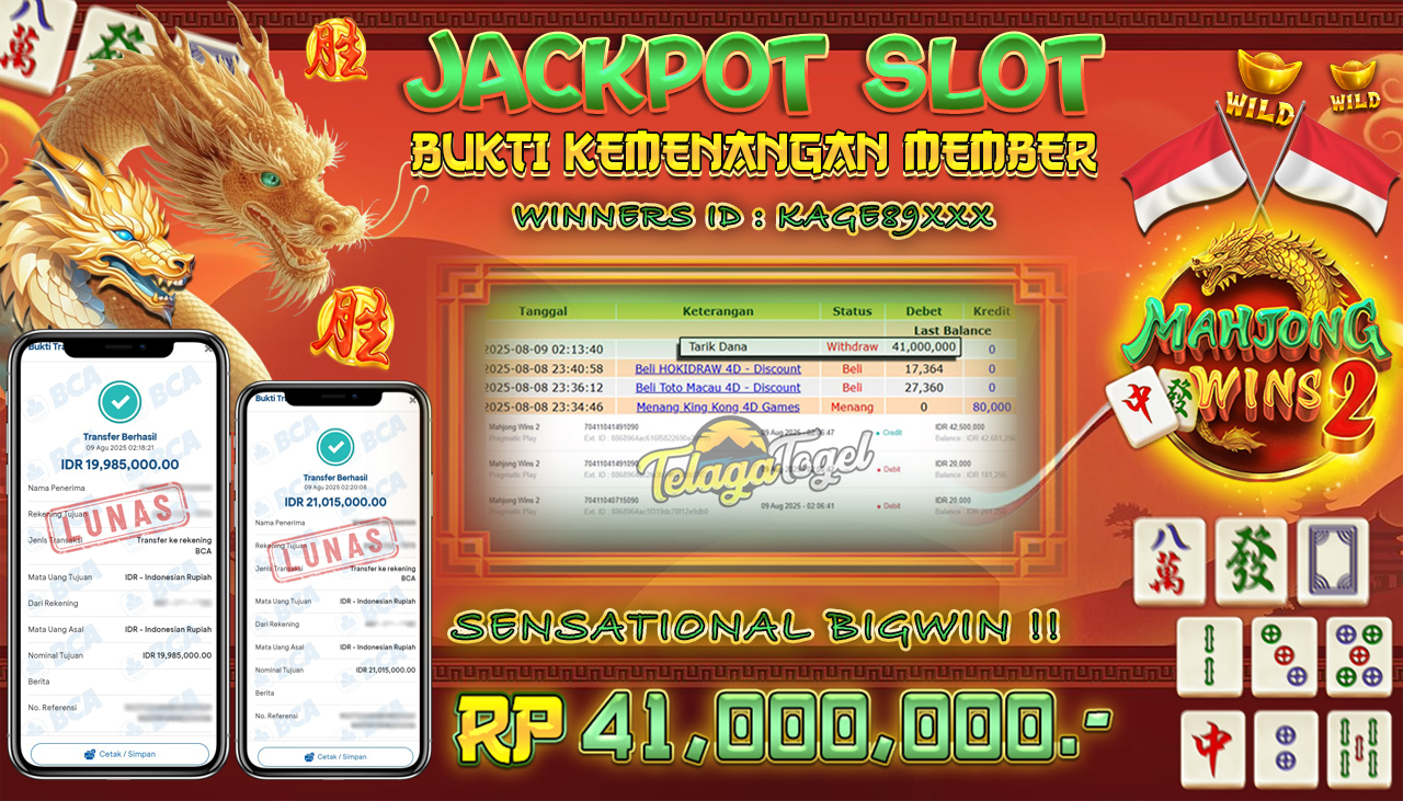 TELAGATOGEL JACKPOT SLOT MAHJONG WINS 2 Rp 41,000,000.- LUNAS  