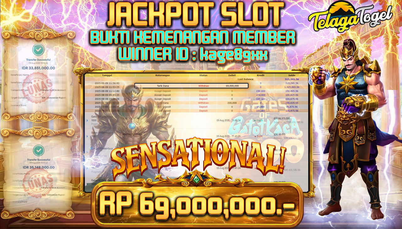 TELAGATOGEL JACKPOT SLOT GATES OF GATOTKACA 1000 Rp 69,000,000.- LUNAS  