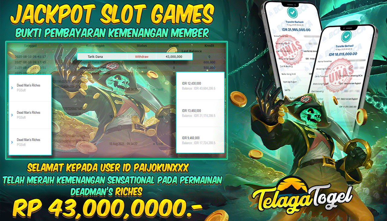 TELAGATOGEL JACKPOT SLOT DEAD MAN'S RICHES Rp 43,000,000.- LUNAS  