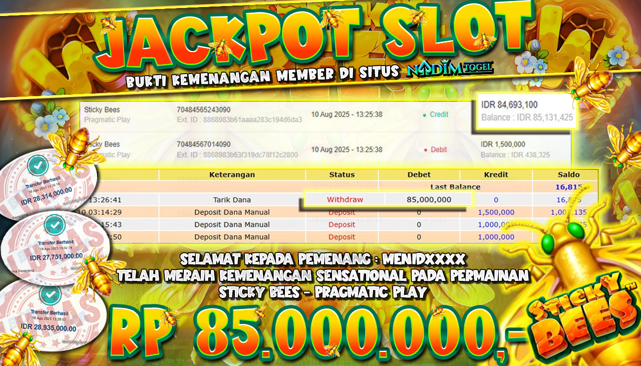NADIMTOGEL JACKPOT SLOT STICKY BEES  Rp 85.000.000,- LUNAS
