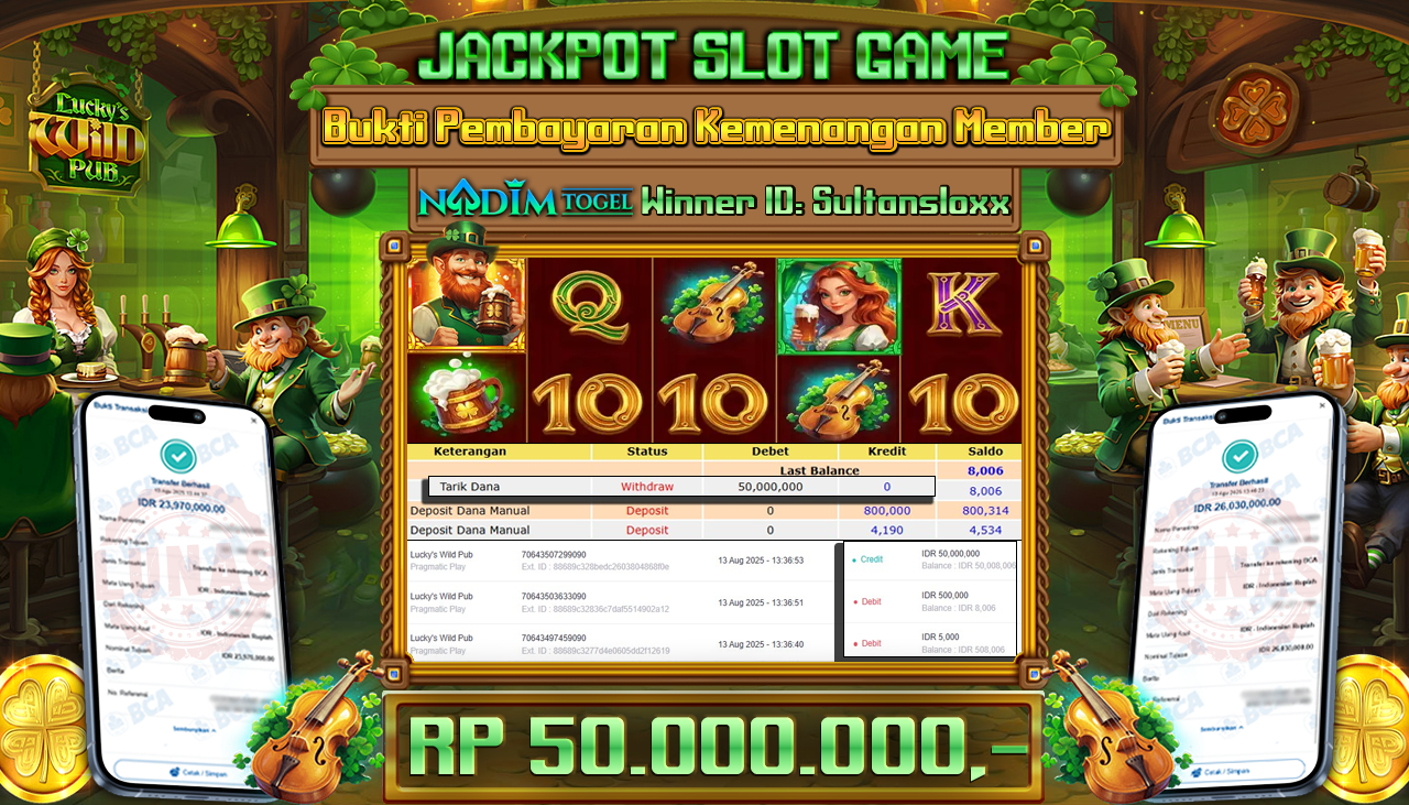 NADIMTOGEL JACKPOT SLOT LUCKY S WILD PUB Rp 50.000.000,- LUNAS