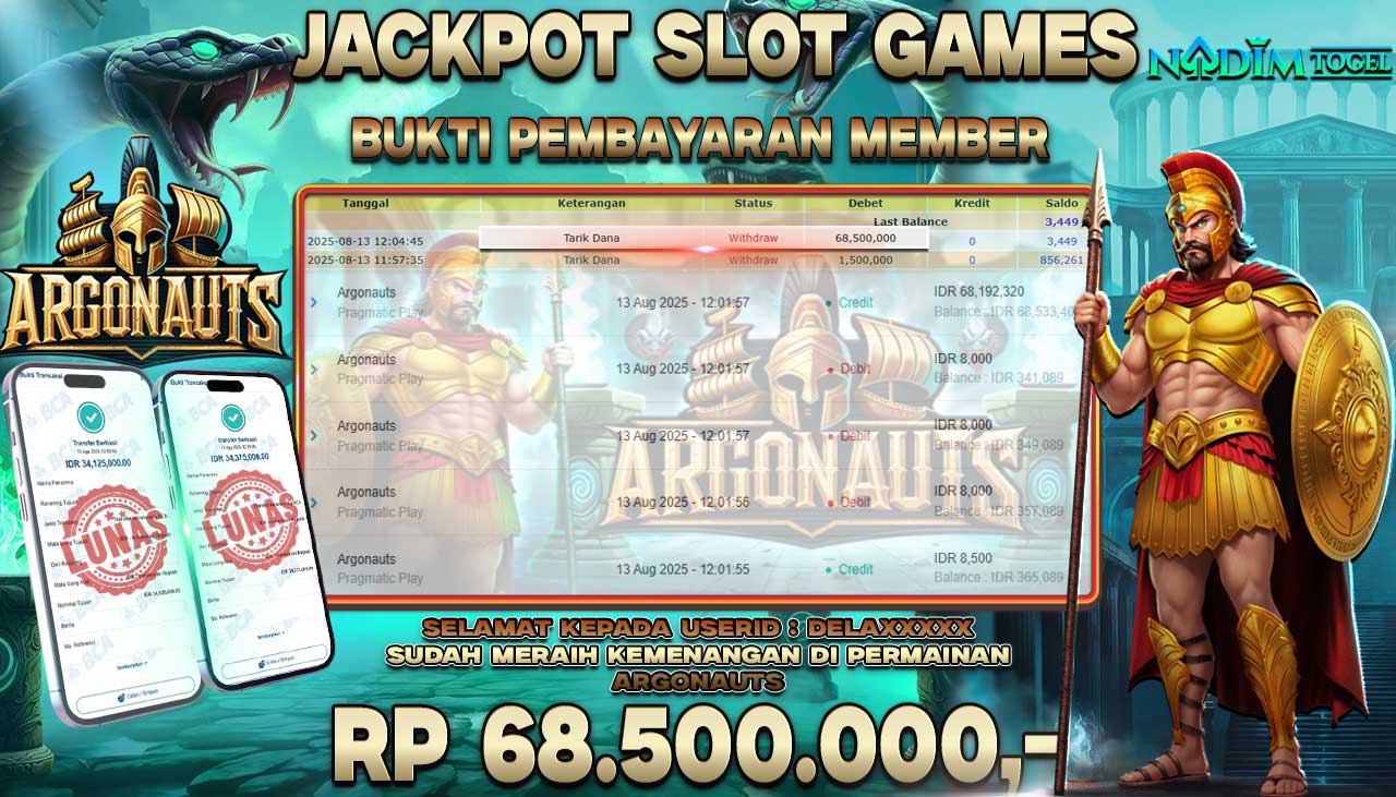 NADIMTOGEL JACKPOT SLOT ARGONAUTS - Pragmatic Play Rp 68.500.000,- LUNAS