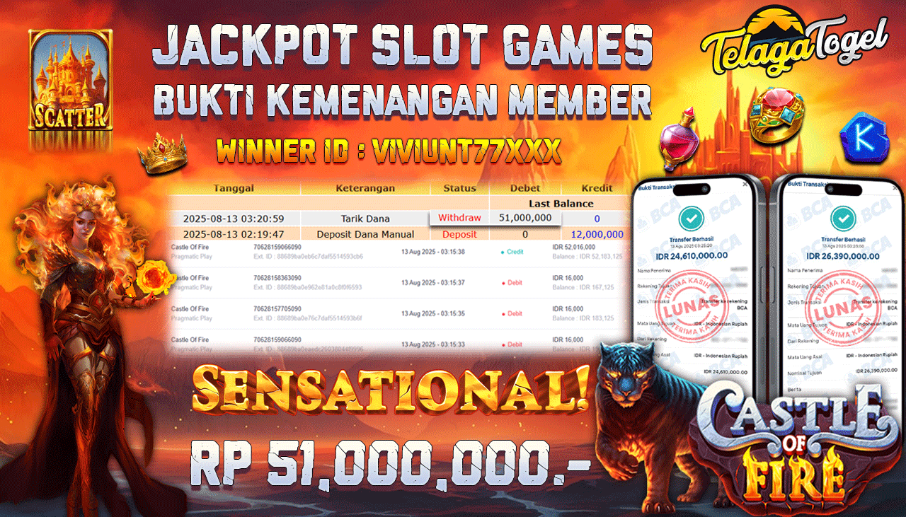 TELAGATOGEL JACKPOT SLOT CASTLE OF FIRE Rp 51,000,000.- LUNAS  