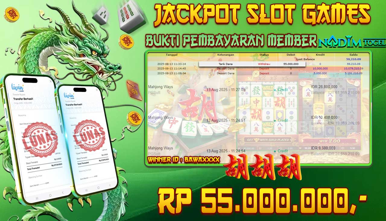 NADIMTOGEL JACKPOT SLOT MAHJONG WAYS- PG Soft Rp 55.000.000,- LUNAS
