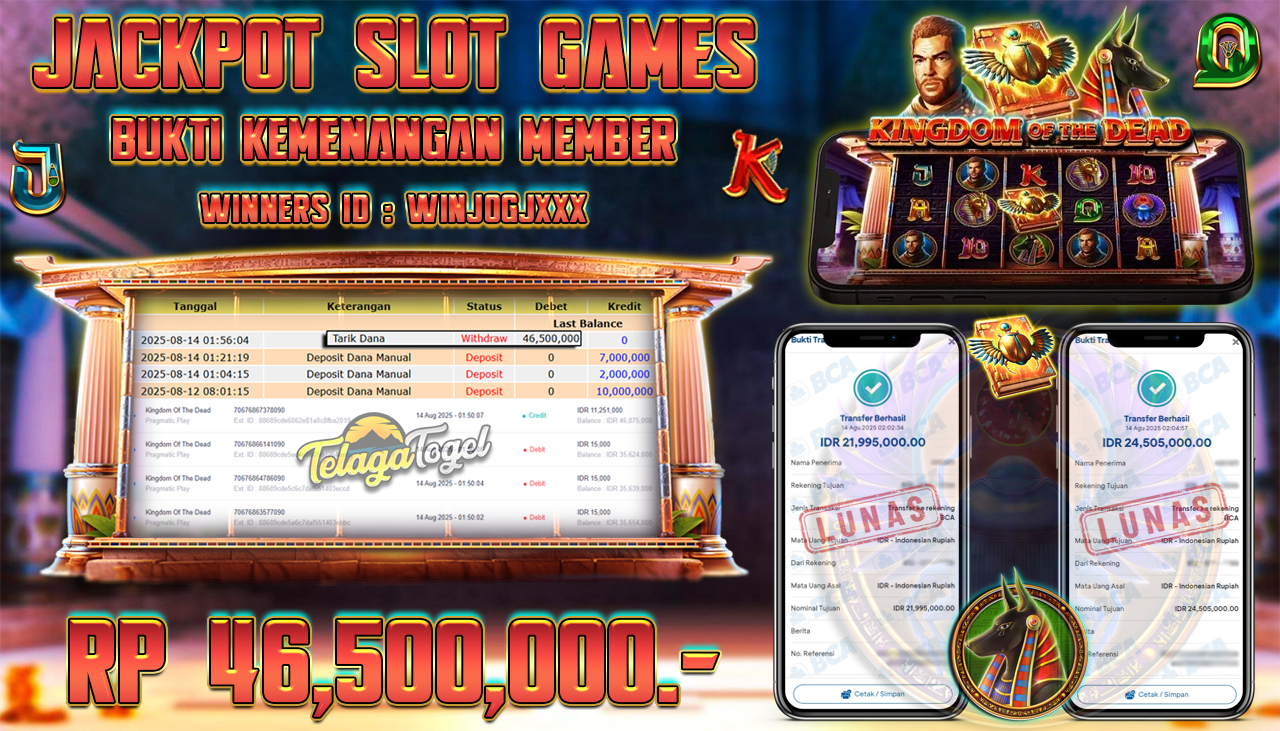 TELAGATOGEL JACKPOT SLOT KINGDOM OF THE DEAD Rp 46,500,000.- LUNAS  
