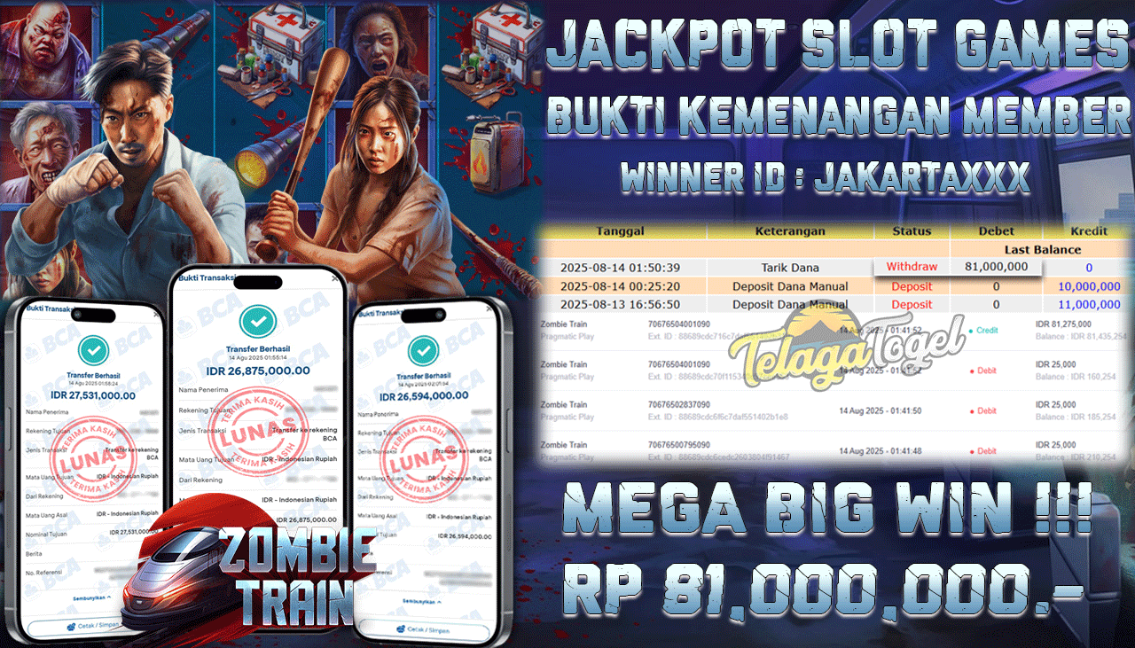 TELAGATOGEL JACKPOT SLOT ZOMBIE TRAIN Rp 81,000,000.- LUNAS  