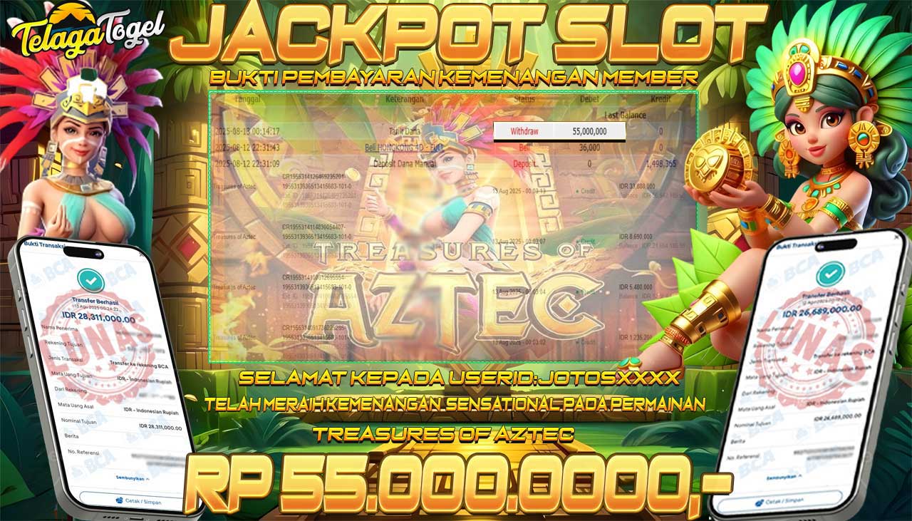 TELAGATOGEL JACKPOT SLOT TREASURES OF AZTEC Rp 55,000,000.- LUNAS  