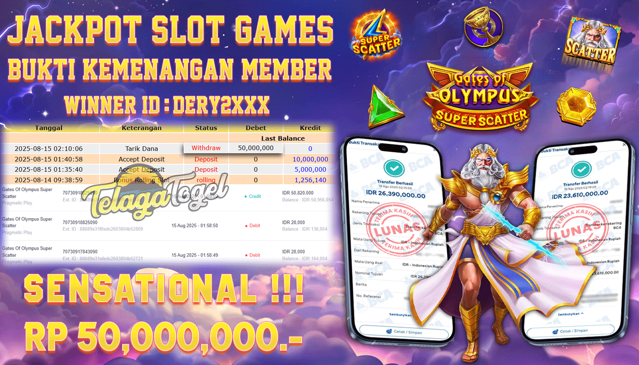 TELAGATOGEL JACKPOT SLOT GATES OF OLYMPUS SUPER SCATTER Rp 50,000,000.- LUNAS  