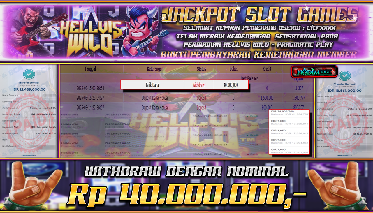NADIMTOGEL JACKPOT SLOT HELLVIS WILD Rp 40.000.000,- LUNAS