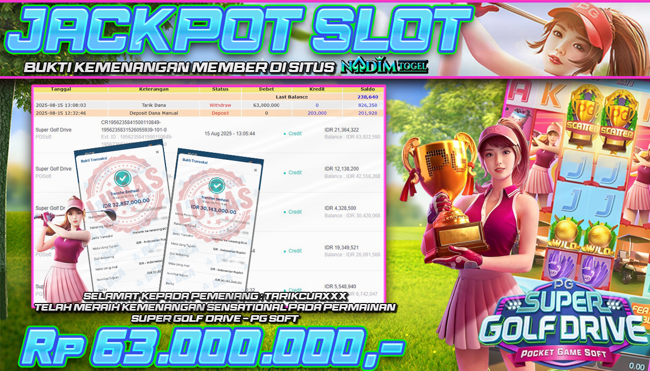 NADIMTOGEL JACKPOT SLOT SUPER GOLF DRIVE Rp 63.000.000,- LUNAS