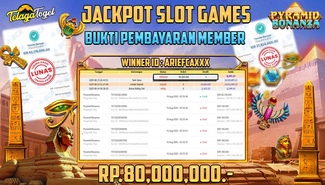 TELAGATOGEL JACKPOT SLOT PYRAMID BONANZA Rp 80,000,000.- LUNAS  