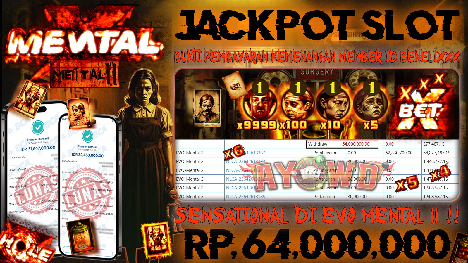 AYOWD JACKPOT SLOT GAMES EVO-MENTAL 2 Rp 64,000,000,-  LUNAS