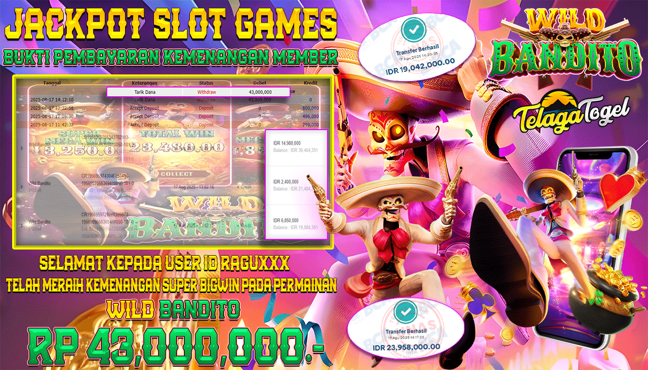 TELAGATOGEL JACKPOT SLOT WILD BANDITO Rp 43,000,000.- LUNAS  