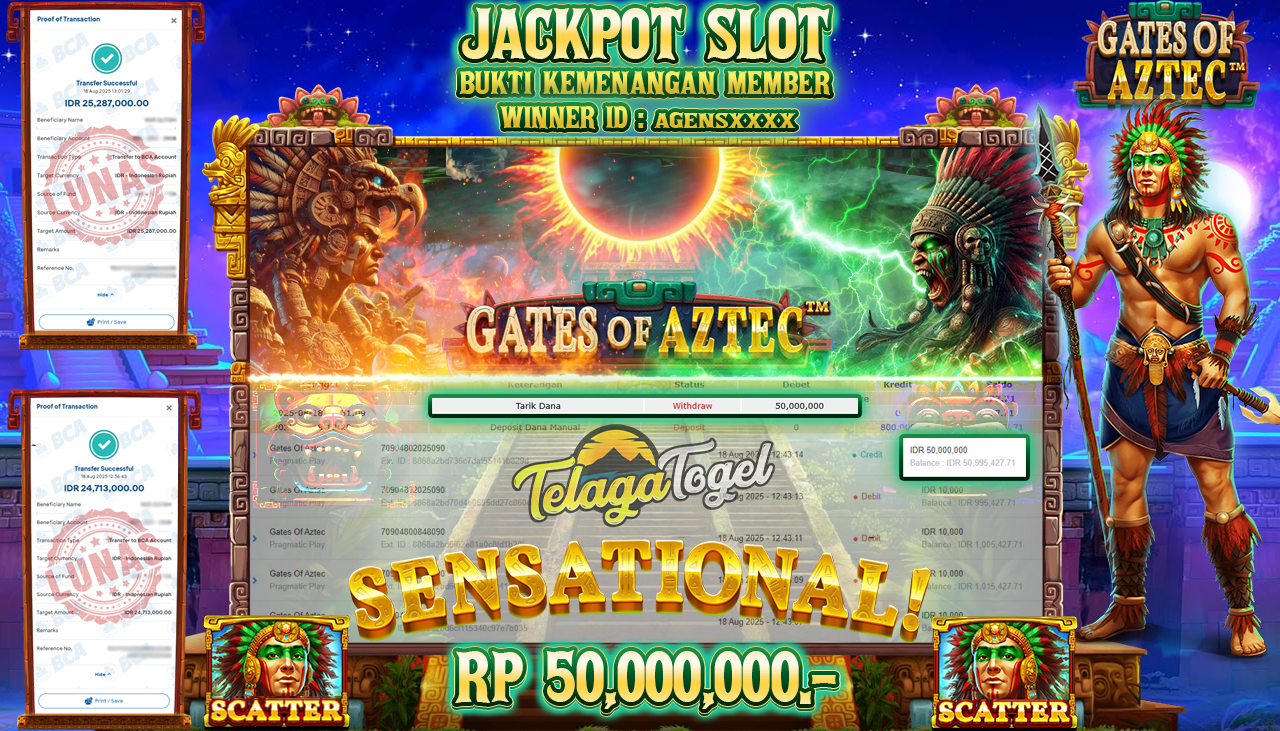 TELAGATOGEL JACKPOT SLOT GATES OF AZTEC Rp 50,000,000.- LUNAS  
