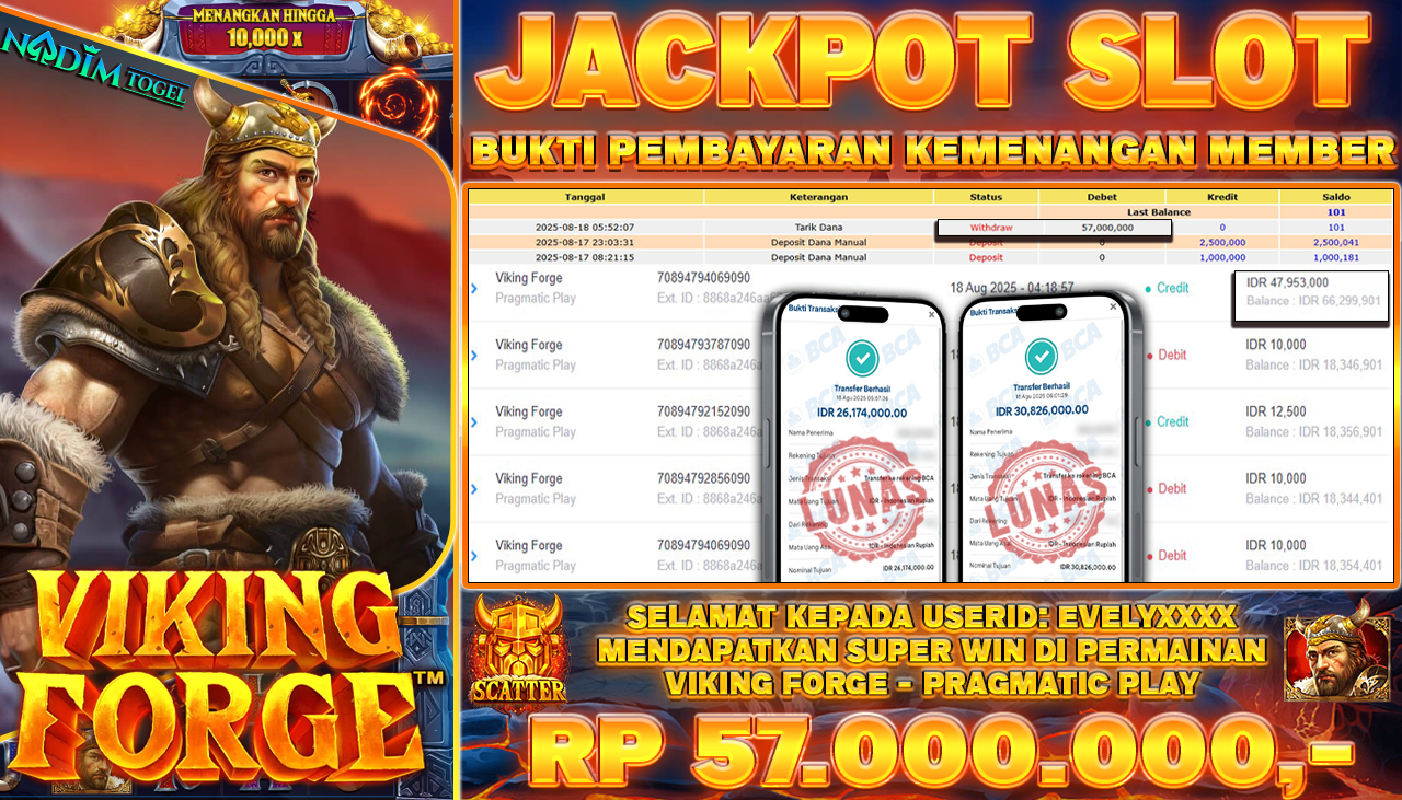 NADIMTOGEL JACKPOT SLOT VIKING FORGE Rp 57.000.000,- LUNAS