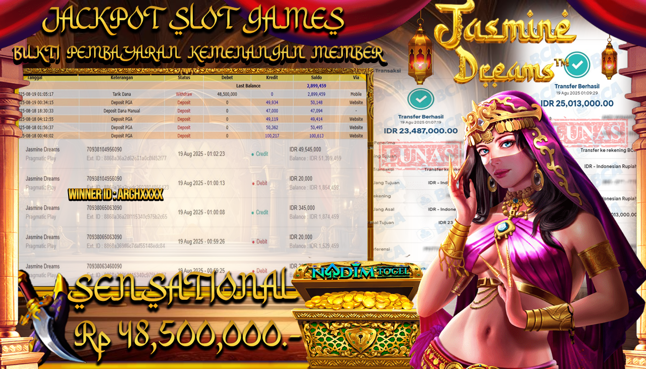 NADIMTOGEL JACKPOT SLOT JASMINE DREAMS Rp 48.500.000,- LUNAS