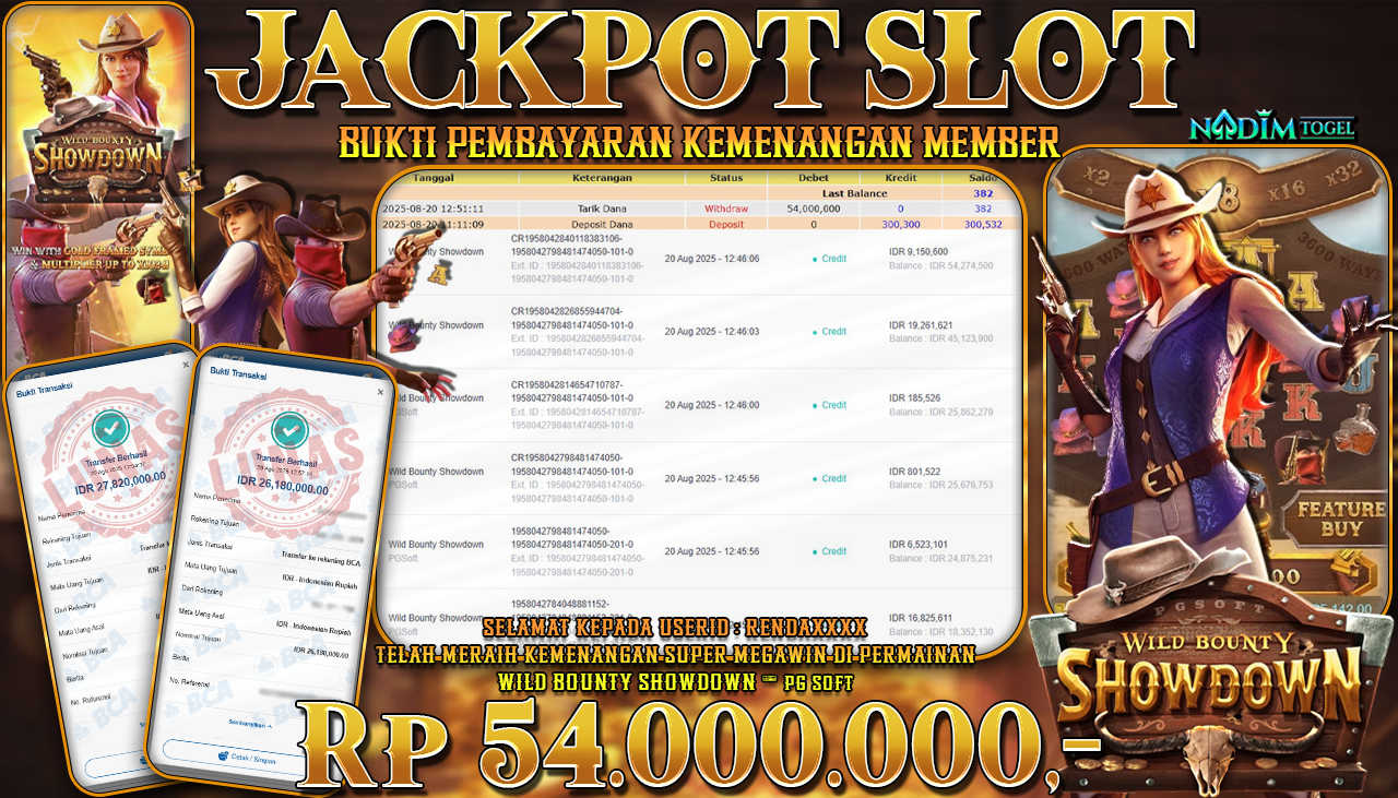 NADIMTOGEL JACKPOT SLOT WILD BOUNTY SHOWDOWN Rp 54.000.000,- LUNAS