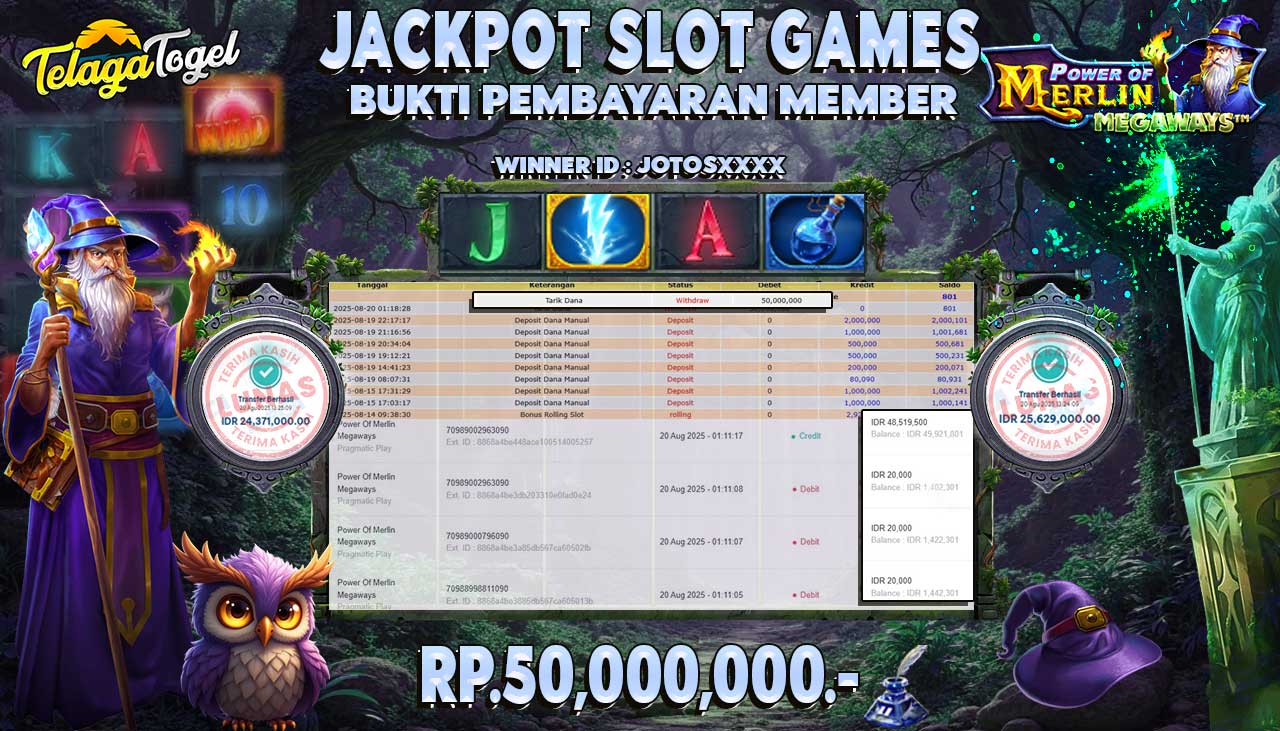 TELAGATOGEL JACKPOT SLOT POWER OF MERLIN MEGAWAYS Rp 50,000,000.- LUNAS 